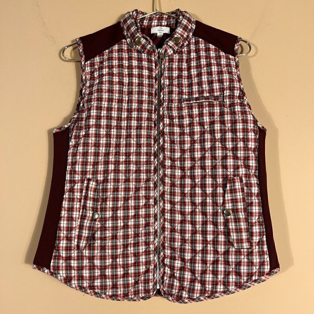 Entro Women's Plaid Puff Maroon Vest